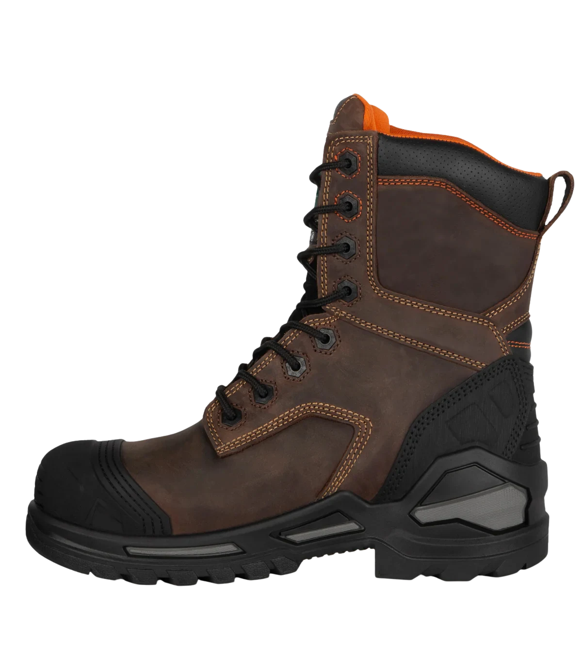 Blade8 brown waterproof leather work boot right side profile view