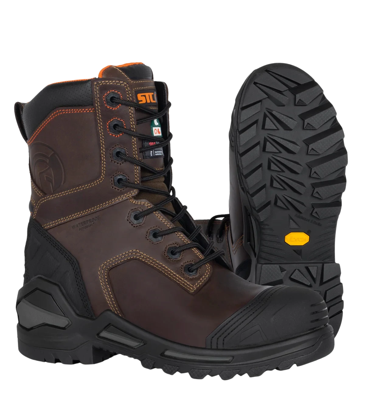 Blade8 brown 8-inch waterproof leather work boots with Vibram Megarip Pro outsole