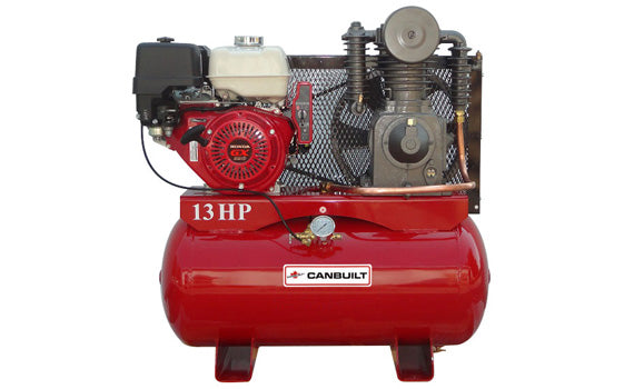 Canbuilt 13 HP Gas Powered Air Compressor: 24.5 CFM at 150 PSI, Honda Engine, 30 Gallon Tank, Low RPM, Electric Start, Ideal for Mobile Air Supply