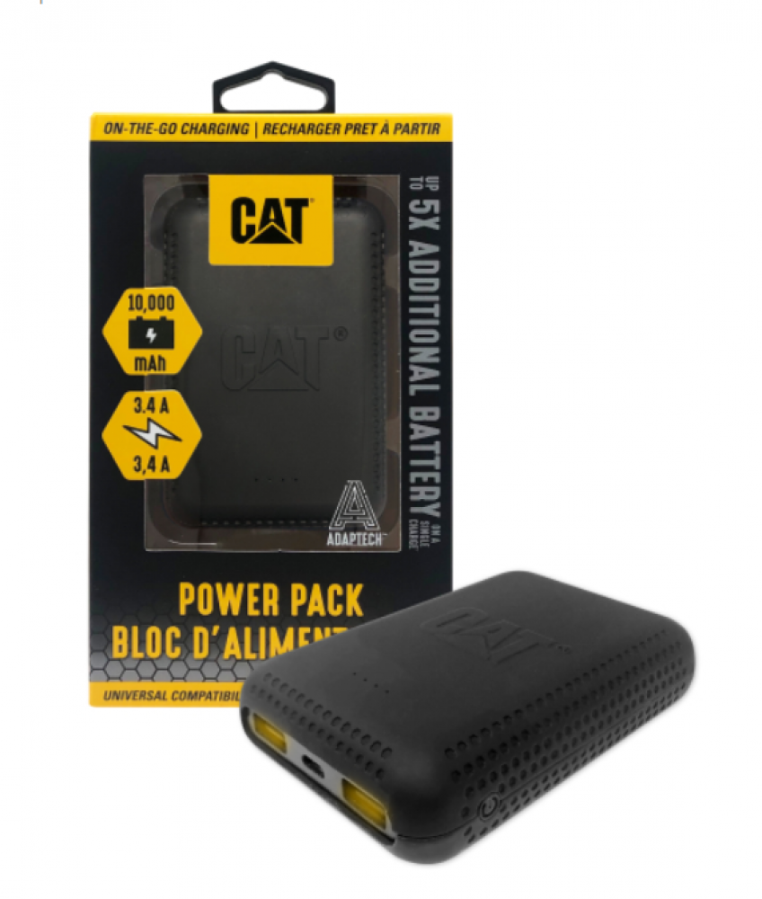 CAT® 10,000mAh IP65 Rugged Power Bank – Dual USB, Fast Charging, Portable Battery with Adaptech™ Smart Chip, LED Status, Bump Guard, & Micro USB