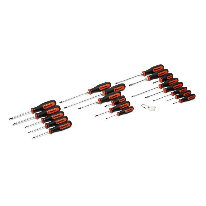 Crescent 20-Piece Dual Material Screwdriver Set: Tri-Lobe Handles, Precision Tips, Hex Bolster, Oil Resistant | Phillips, Slotted, Torx, 4-in-1 Pocket Tool