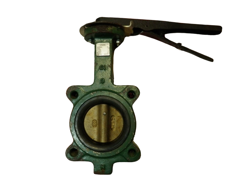 Crane 44 Series Resilient Seated Lug Style Cast Iron Butterfly Valves | Phenolic-Backed Seat, PTFE Bushing, Locking Handle, HVAC, Chemical, Food Applications