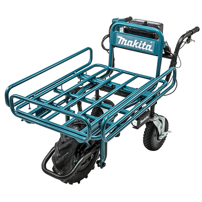 Makita 18V LXT Brushless Wheelbarrow with Flatbed Tray - Dual Battery, 287 lbs Capacity, 2-Speed, LED Lights, Ergonomic, Tool Only