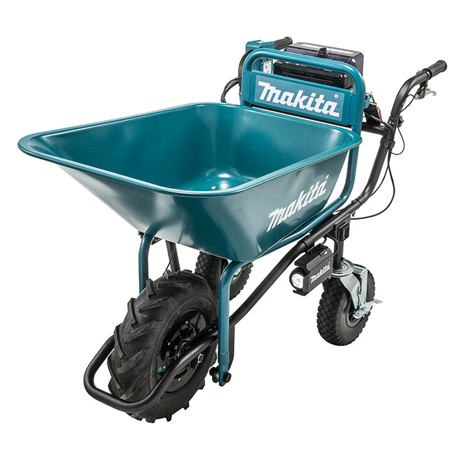 Makita 18V LXT Brushless Wheelbarrow with Bucket - Dual Battery System, 287 lbs Load Capacity, 2-Speed, LED Lights, Tool Only