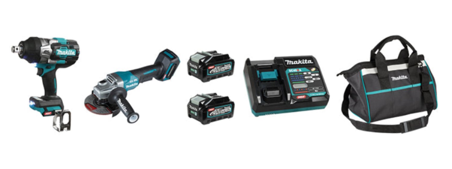 Makita DK0139G203 40Vmax XGT Brushless 2 Tool Combo Kit – 3/4” Impact Wrench, 5” Angle Grinder, 2x 4.0Ah Batteries, Rapid Charger, Durable Tool Bag