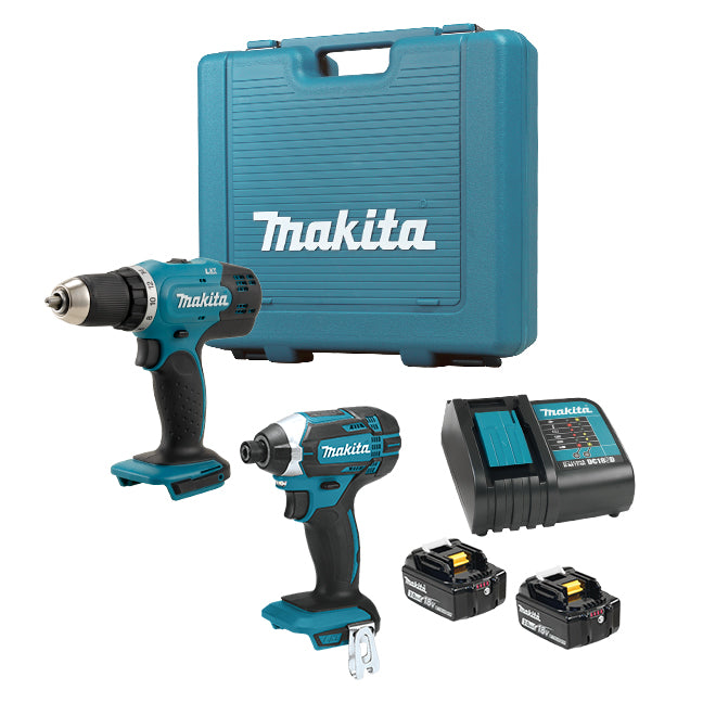 Makita DLX2022S 18V LXT 2 Tool Combo Kit – 1/2" Drill/Driver & 1/4" Impact Driver, 2x 3.0Ah Batteries, Standard Charger, Durable Plastic Carrying Case