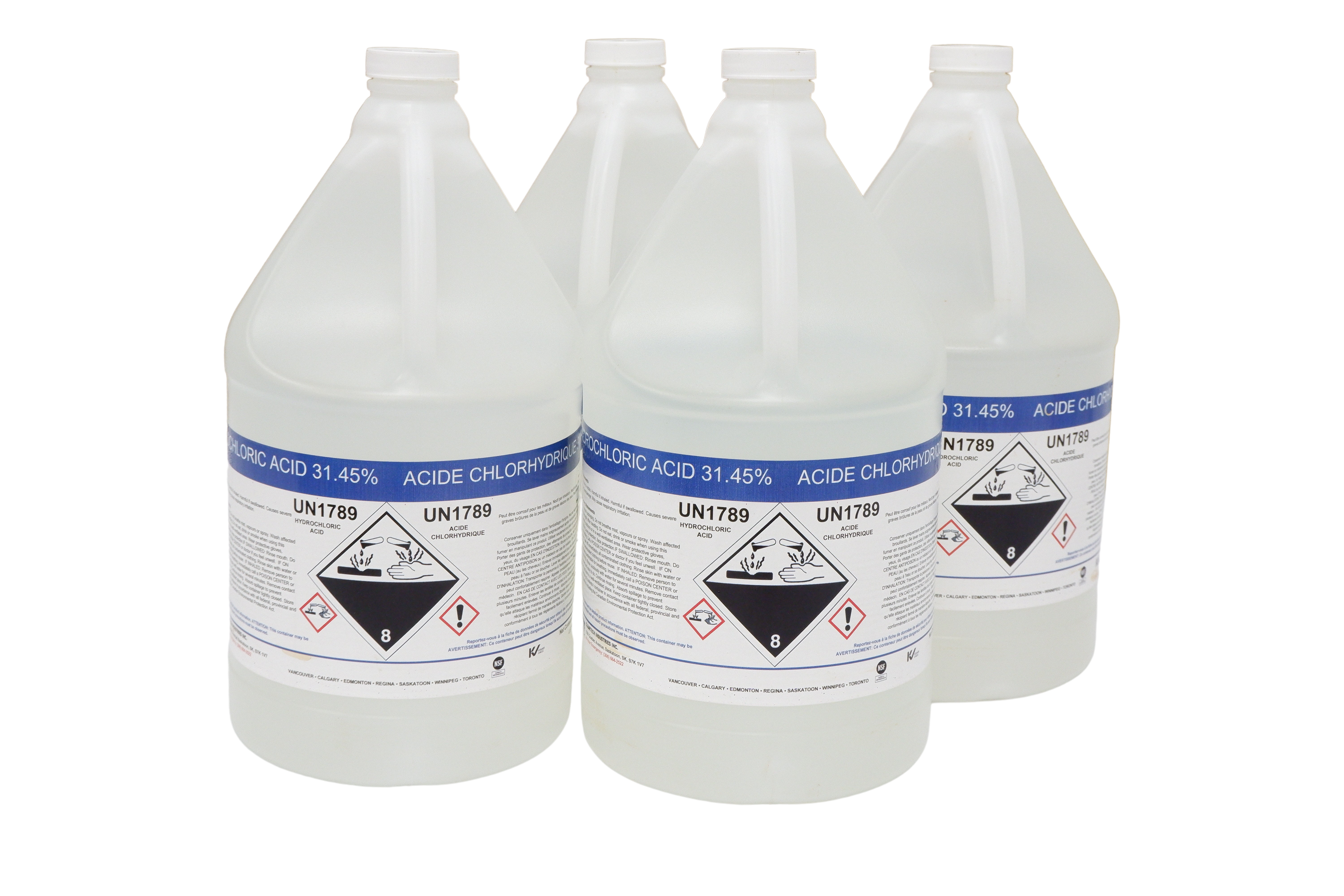Hydrochloric Acid (Muriatic Acid) - 31.45% - NSF Certified - Case of 4X4L Jugs