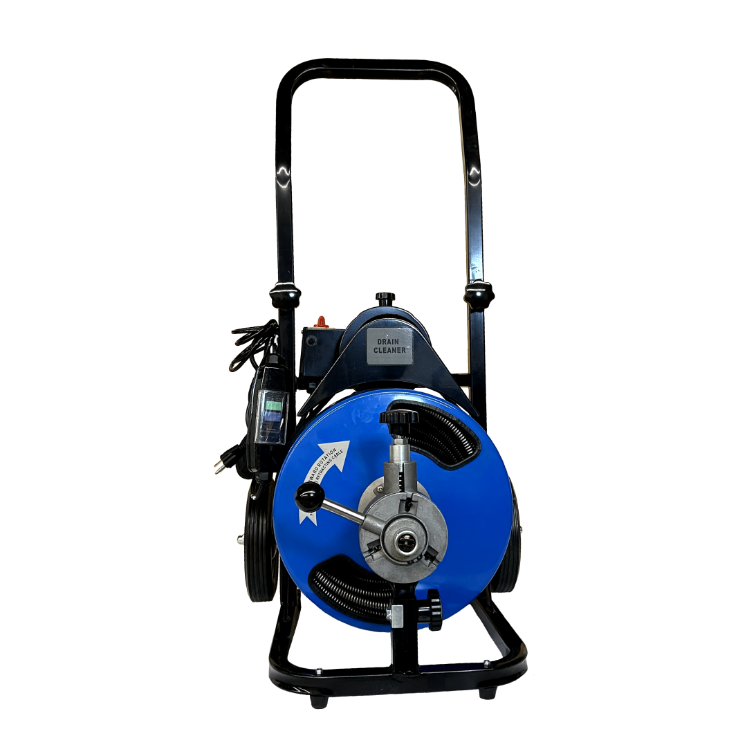 Autofeed Electric Drum Auger Drain Cleaner, 50FT x 1/2" Cable, 1400RPM Motor, Includes Cutter Set, GFCI Plug, Wheels, Tool Tray, 2"-4" Drains