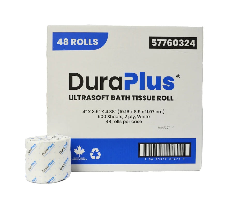 DuraPlus® Ultra-Soft 2-Ply Bathroom Tissue Rolls - 500 Sheets/Roll - Case of 48 Rolls