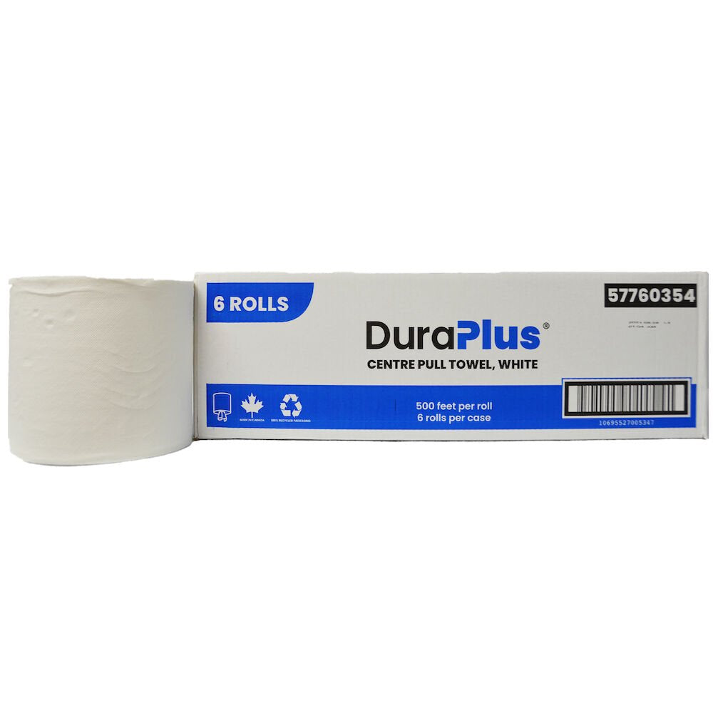 DuraPlus® Center Pull White Paper Towel - 500-Ft Roll - Case of 6 Rolls