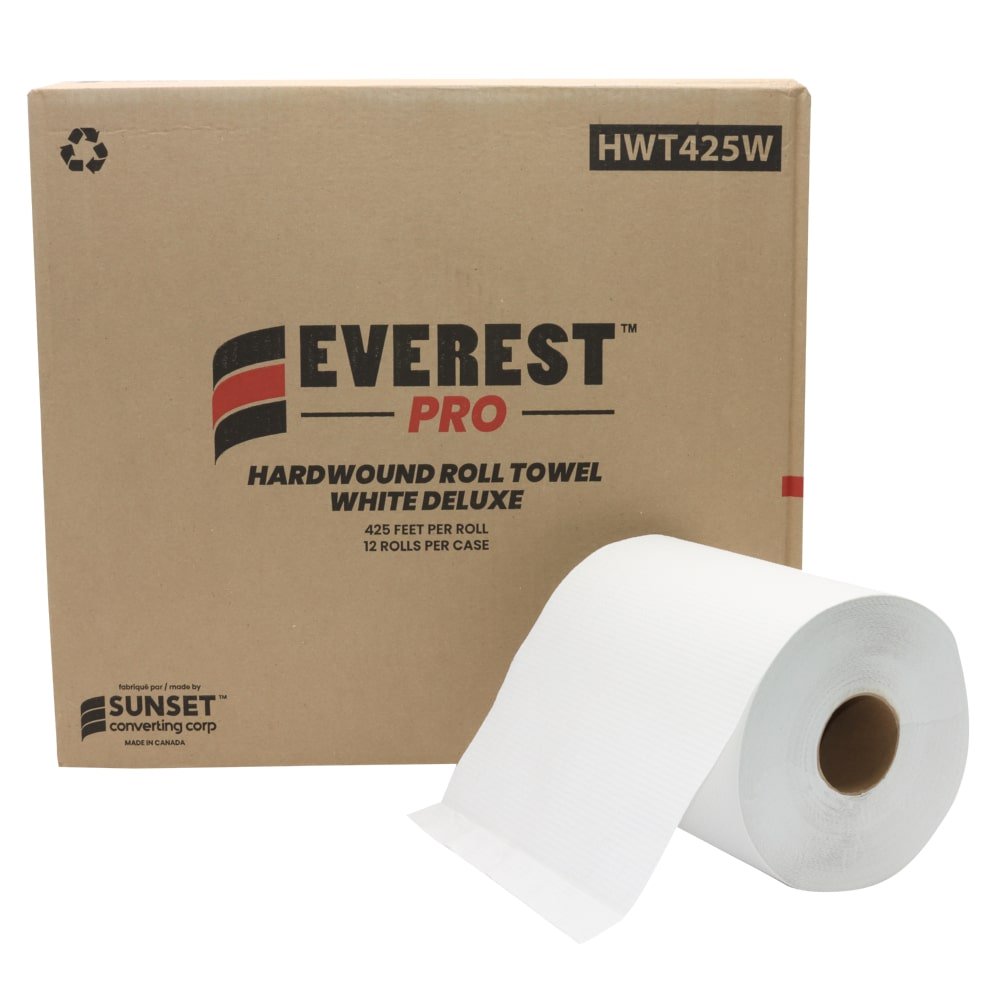 Everest Pro Hardwound White Deluxe Roll Towel - 8" X 425 Ft Roll - Case of 12 Rolls