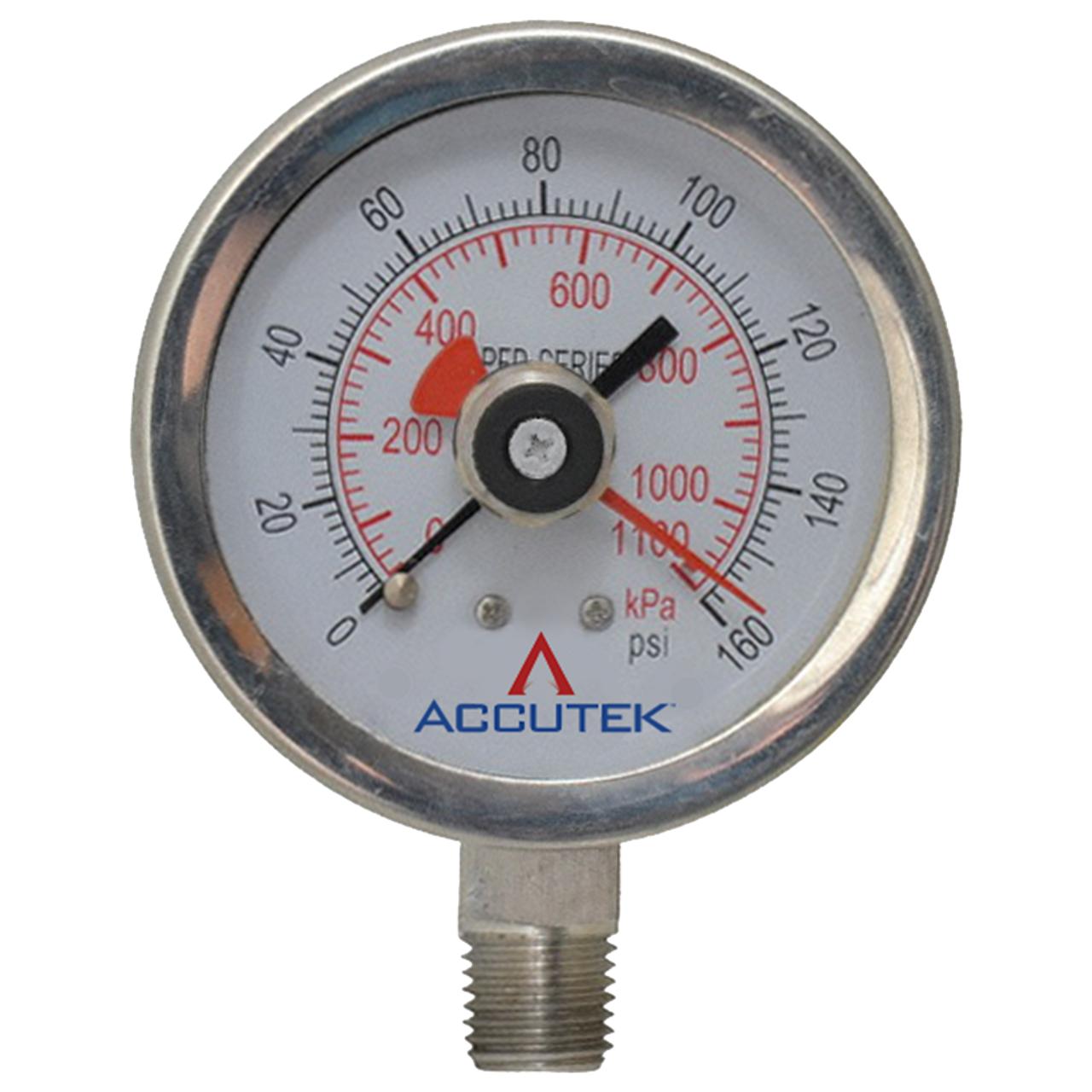 Accutek Tell Tale Pressure gauge 0 - 160 PSI | Cleanflow