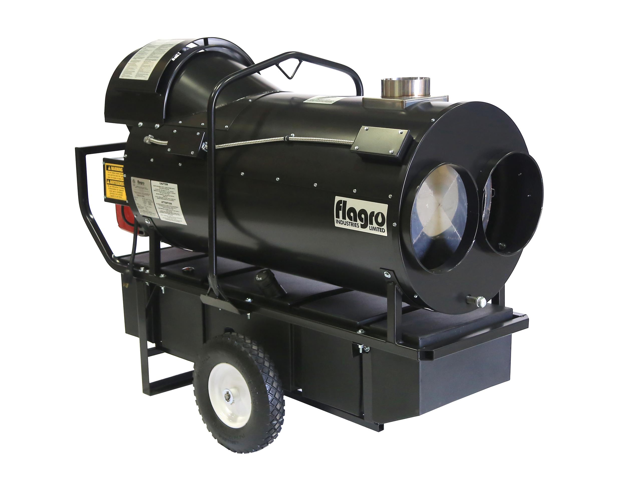 Flagro FVO-400 Oil Fired Indirect Heater with Advanced Riello Burner, 390,000 BTU, 42-Gallon Built-In Fuel Tank, 50-Ft Duct Run Capable