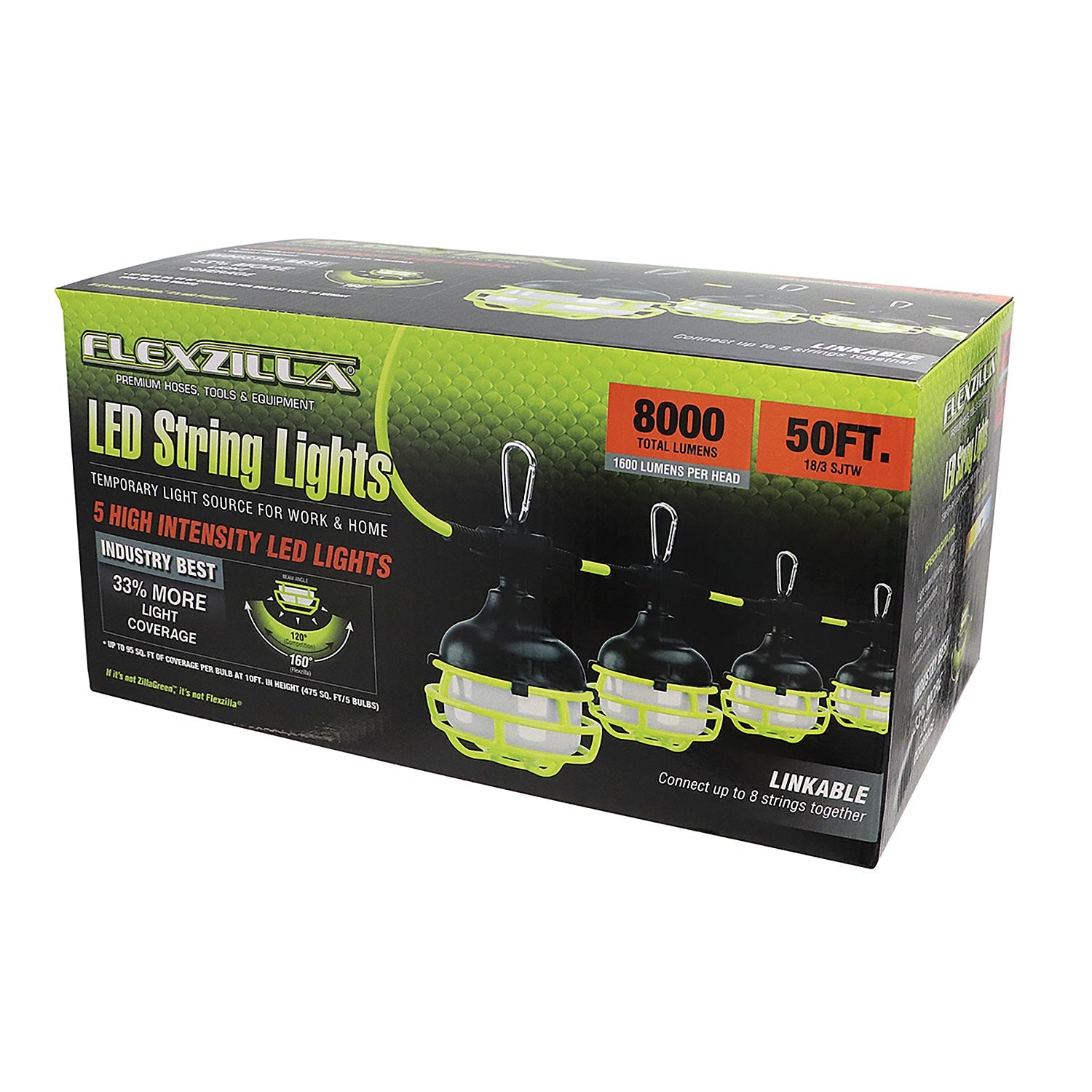 Flexzilla Ultra-Bright LED Job Site String Light - 50 Ft Length - 8000 Lumens