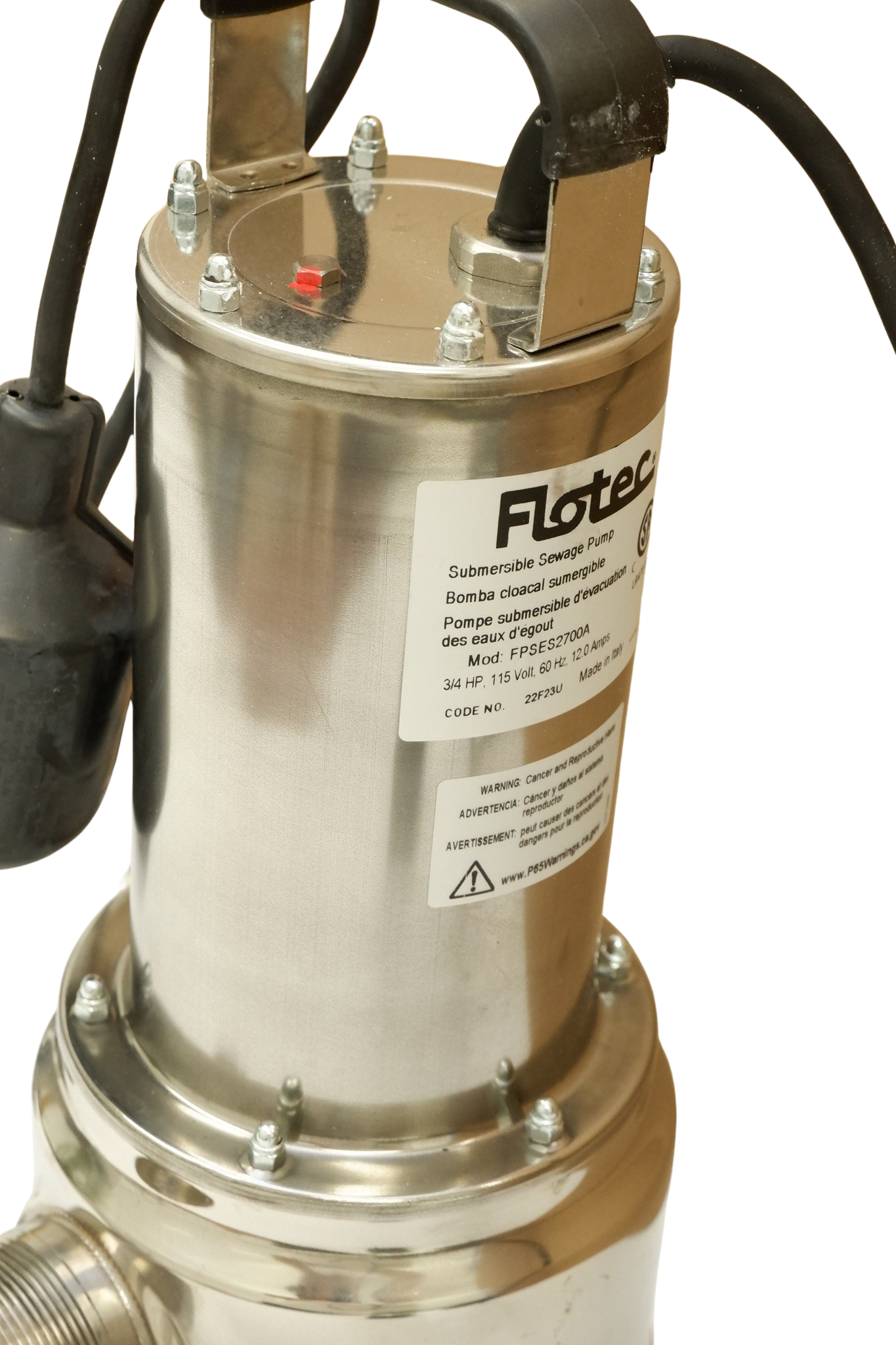 Flotec FPSES2700A 3/4 HP stainless steel sewage ejector pump with tethered float switch