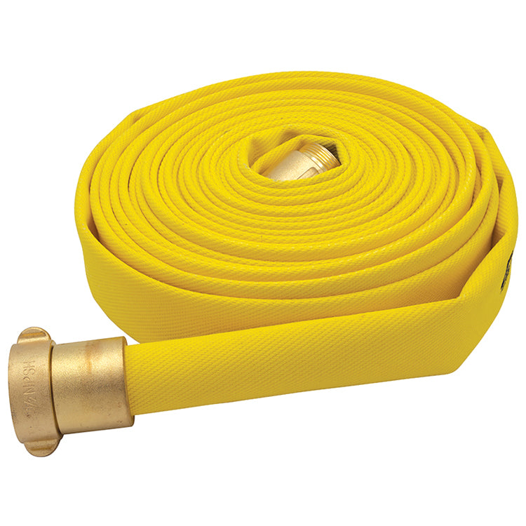 1-1/2" Yellow Single Jacket Fire Hose Assembly with Brass NPSH Swivel Couplings