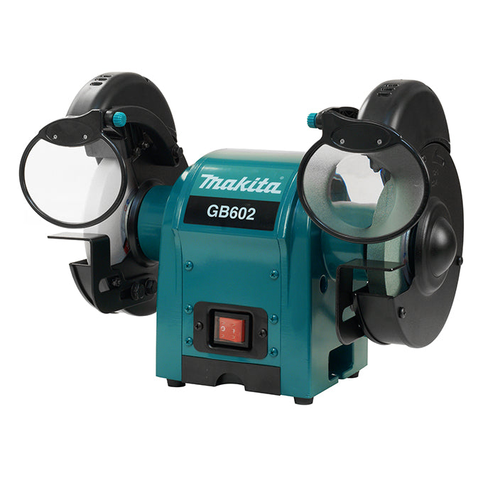 Makita GB602 6" Bench Grinder, 1/3 HP, Built-In Job Lights, Coarse & Fine Wheels, Adjustable Work Rests, Safety Shields, Compact Precision Grinding