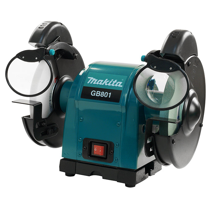 Makita GB801 8" Bench Grinder, 3/4 HP, Job Lights, Coarse & Fine Wheels, Adjustable Work Rests, Safety Shields, Precision Grinding, Powerful Motor