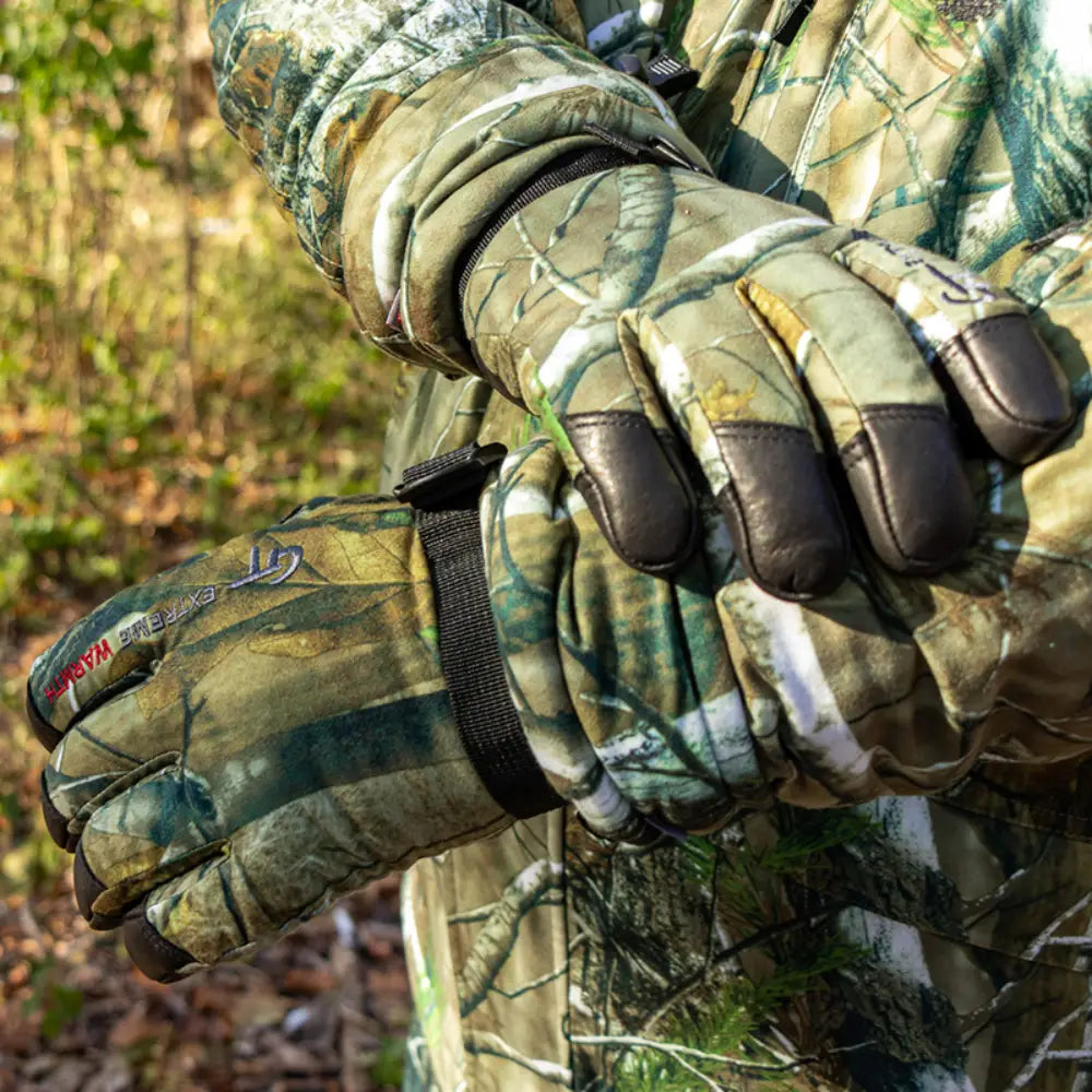 Green Trail G0909 PrimaLoft Insulated Deer Leather Palm Camo Gloves
