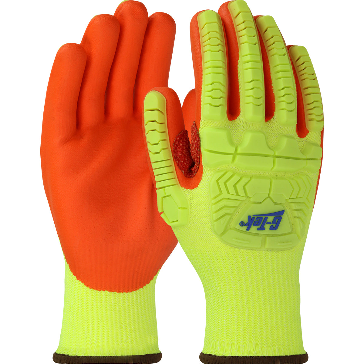 G-Tek® PolyKor® Glove with Hi-Vis Impact Protection and Nitrile Foam Coated Palm & Fingers