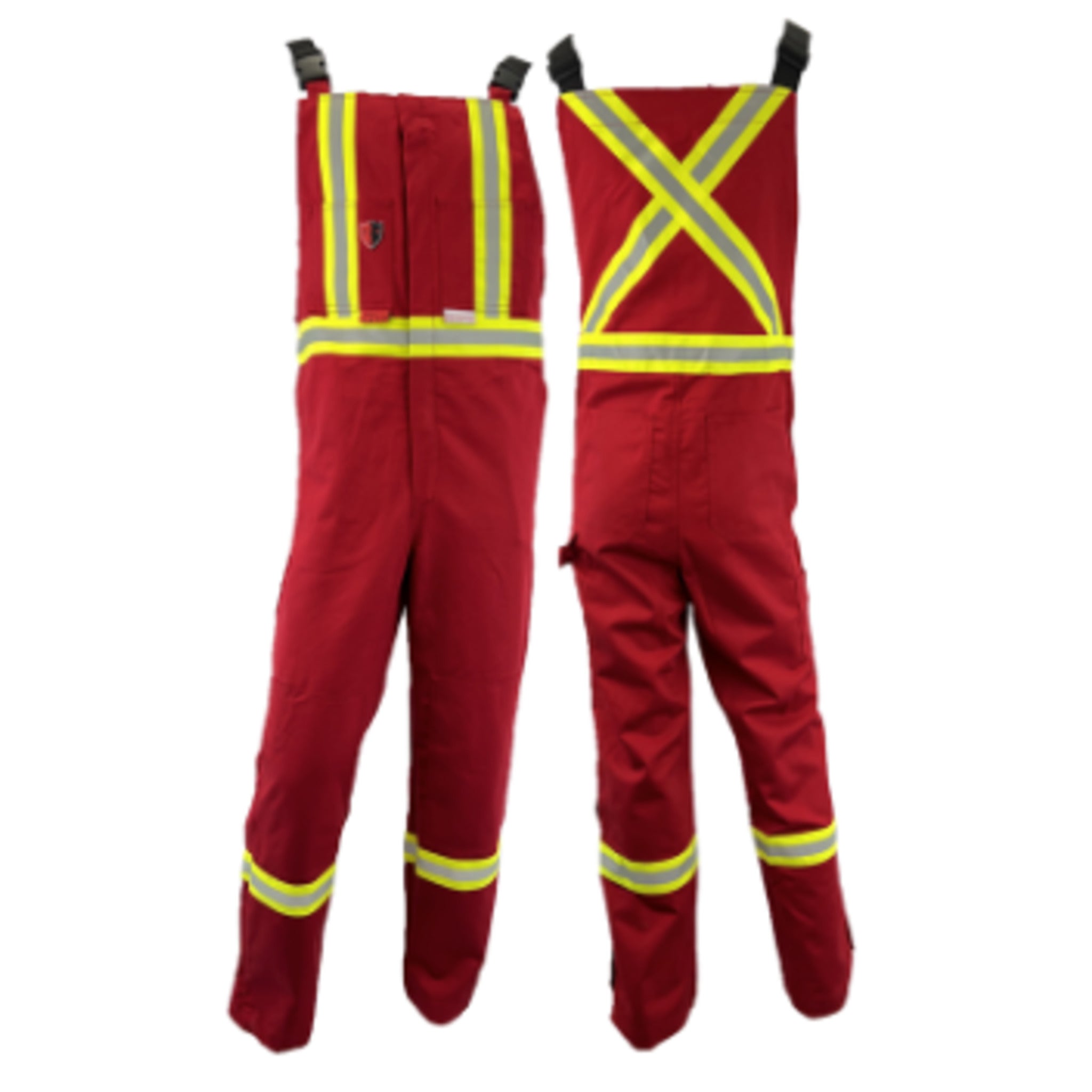 High-visibility workwear with yellow stripes