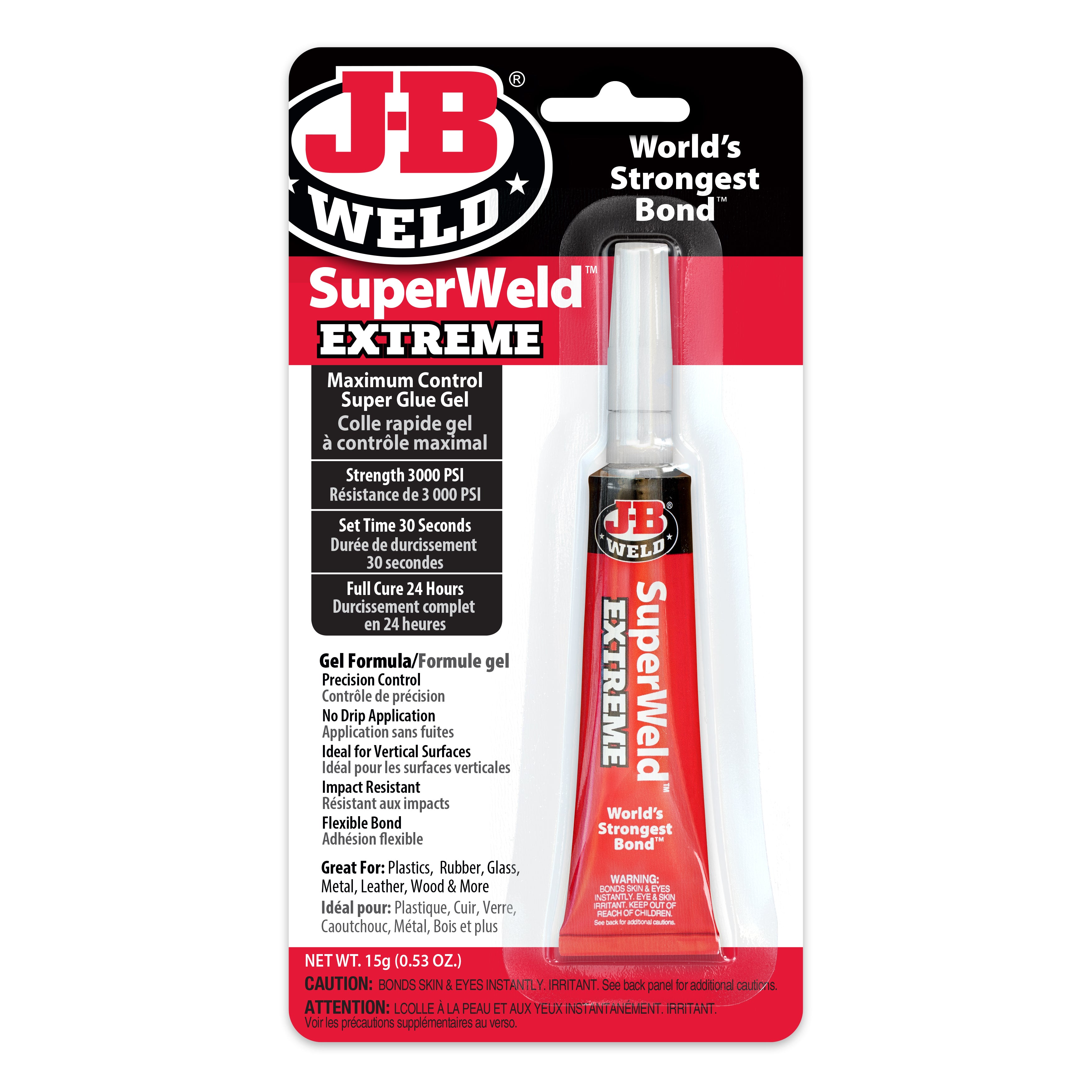 JB Weld SuperWeld Extreme: Flexible, Impact-Resist Instant Adhesive, 3000 PSI, Quick Setting, No-Drip, For Plastic, Metal, Wood, Rubber, Glass Repairs