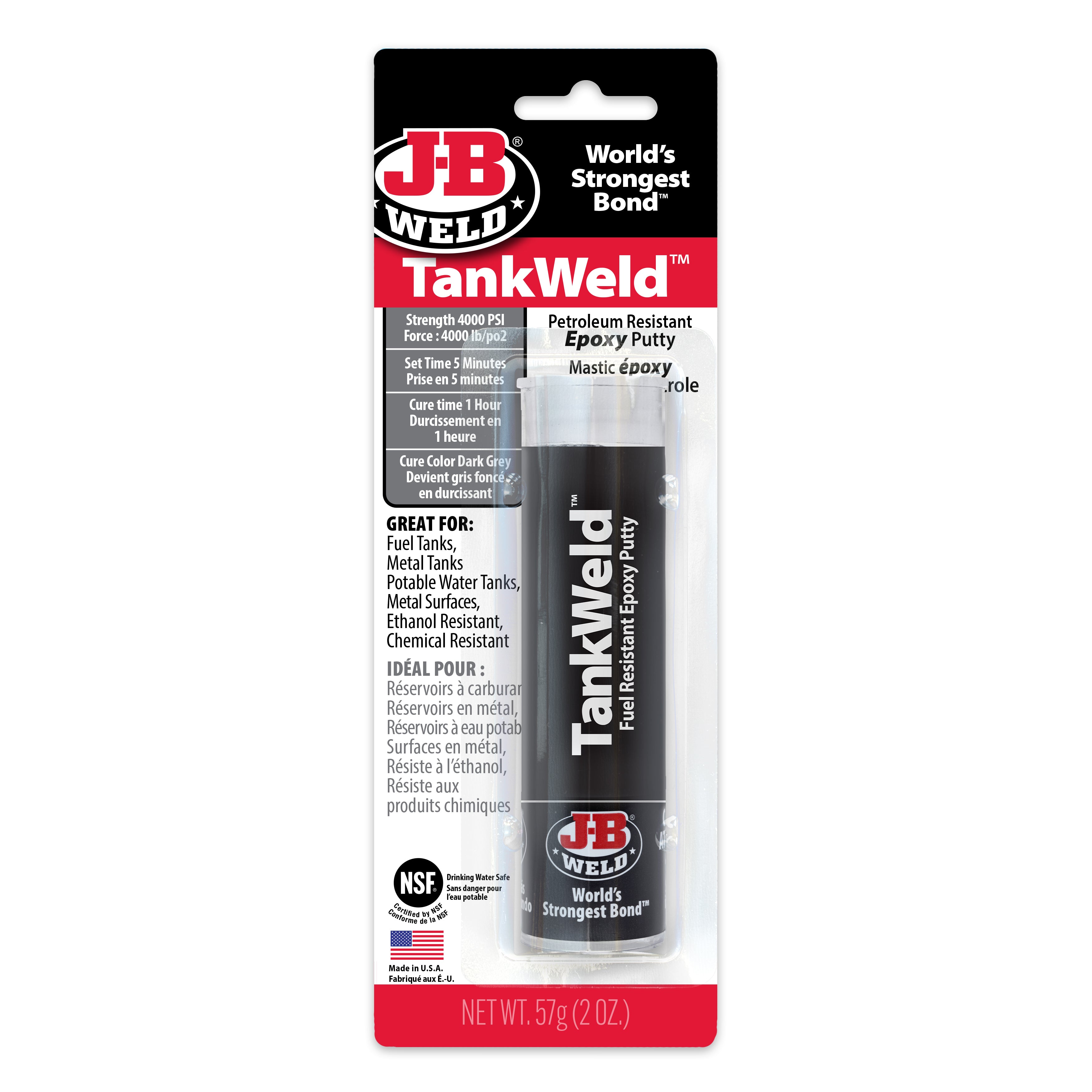 JB Weld TankWeld Epoxy Putty - 2 OZ: Steel-Reinforced, Quick-Setting Metal Repair, 4000 PSI Strength, High Temp Resist, For Gas Tanks, Radiators, Auto