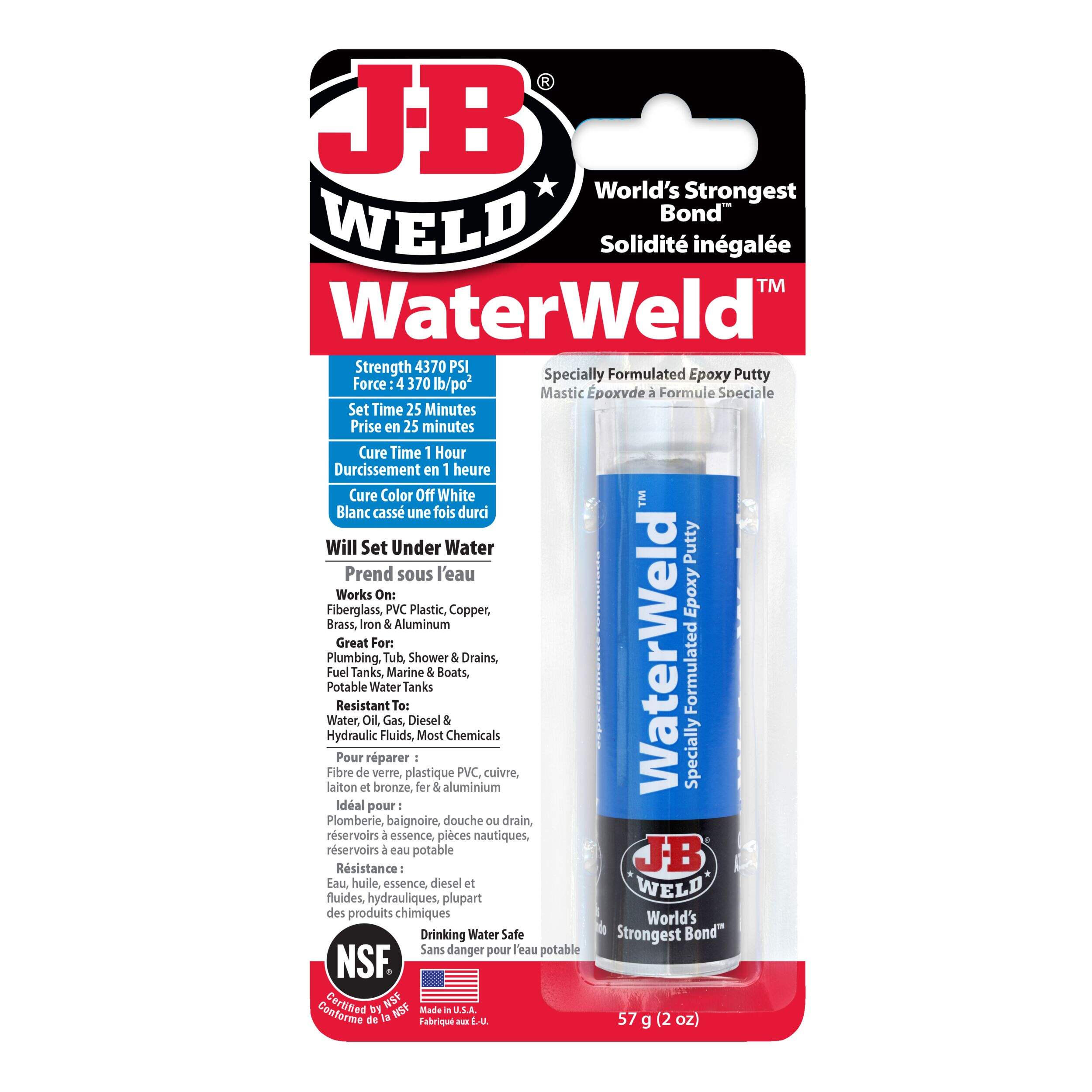 JB Weld WaterWeld Epoxy Putty - 2 OZ: Versatile Waterproof Repair, Sets Underwater, 4370 PSI, For Plumbing, Fuel Tanks, Marine, Automotive, Fast Set