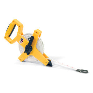 Open Reel Fibreglass Measuring Tape – 100 ft (30 m) & 330 ft (100 m), 1/2" Wide Blade, Dual-Scale Metric & Imperial, Durable Case with Folding Handle