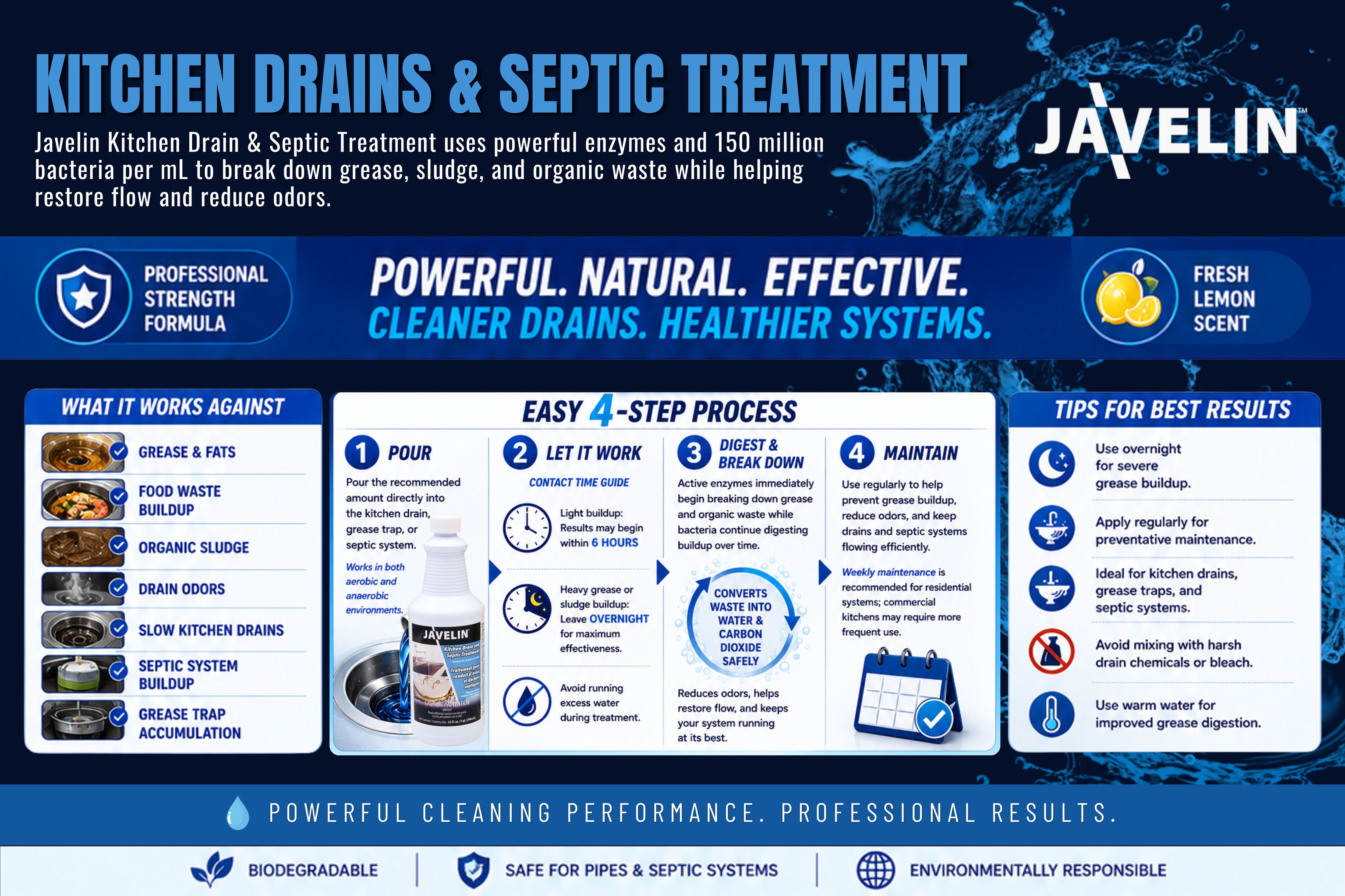 Javelin JL1020 Kitchen Drain & Septic Treatment – High-Potency Eco Solution for Waste Breakdown