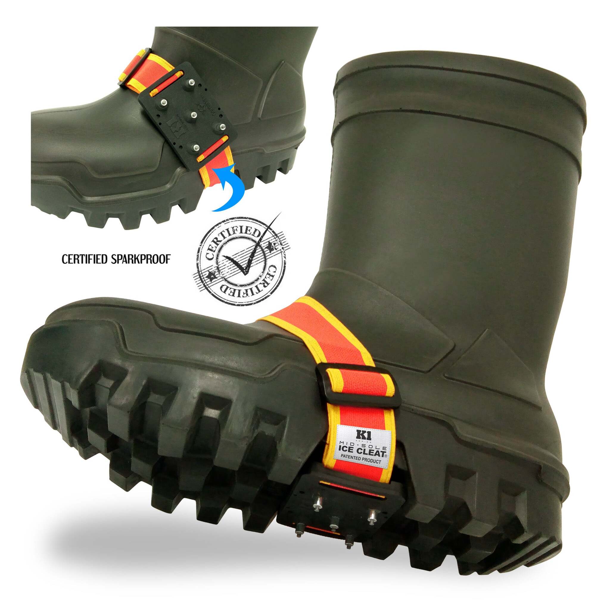 K1 Series Mid-Sole Intrinsically Safe High Profile Ice Cleat (For Deep Tread Boots) Work Boots - Cleanflow