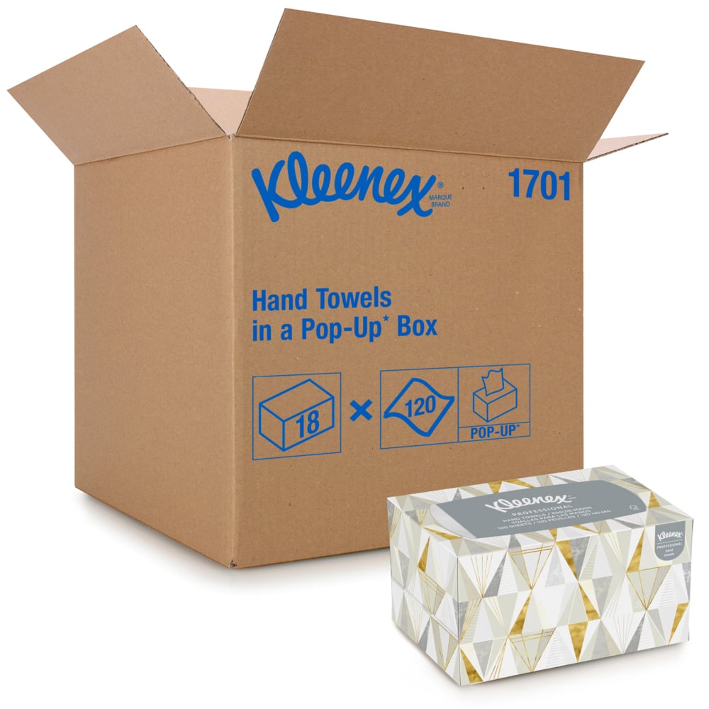 Kleenex Folded Hand Paper Towels in Pop-Up Box - Box of 120 - Case of 18 Boxes