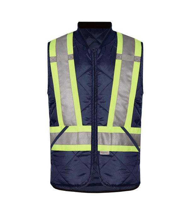 Nat’s Reversible High-Visibility Quilted Work Vest – CSA Z96-22 Class 1 & 2 Compliant, 150 g/m² Insulated, 3M 4″ Reflective Tape | Sizes: S–3XL