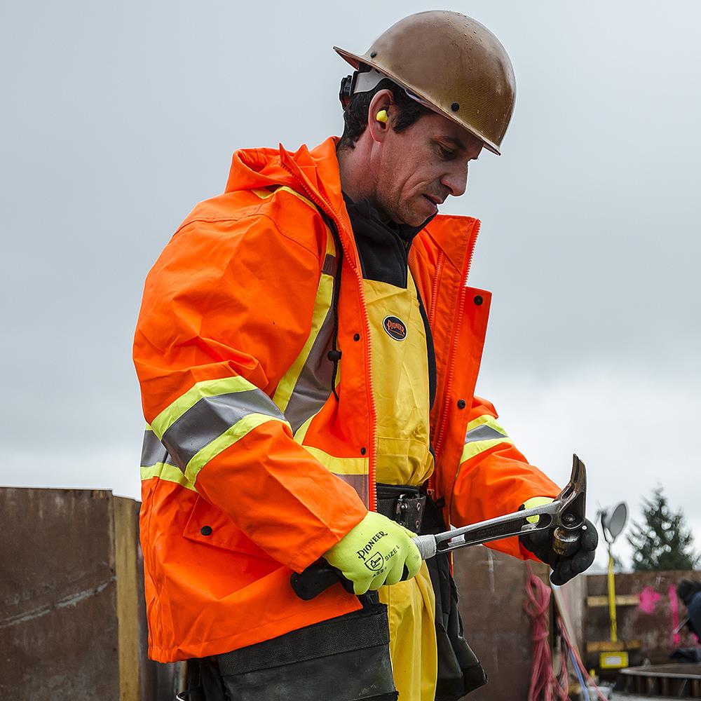 Pioneer Hi-Vis Rain Jacket + Fleece Hoodie 3-in-1 Workwear Combo – ANSI/CSA Compliant All-Weather Safety Kit for Harsh Job Sites | Sizes S-4XL