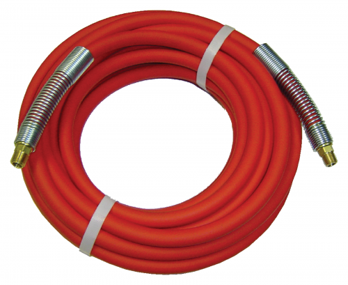 Accutek Red Contractors Industrial PVC Air Hose Assemblies | Cold Weather Flexible, Brass Ends, Spring Guard, Non-Marking, 300 PSI, RMA Class B, -15°F to +150°F