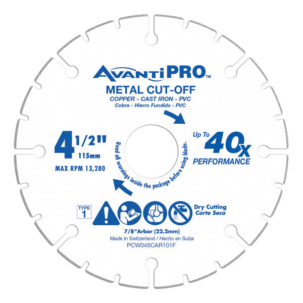 Avanti Pro 4-1/2 in. Carbide Wheel for Metal Cutting - Advanced Carbide Grit, 40X Longer Life, Reinforced Steel Body, Precise & Durable