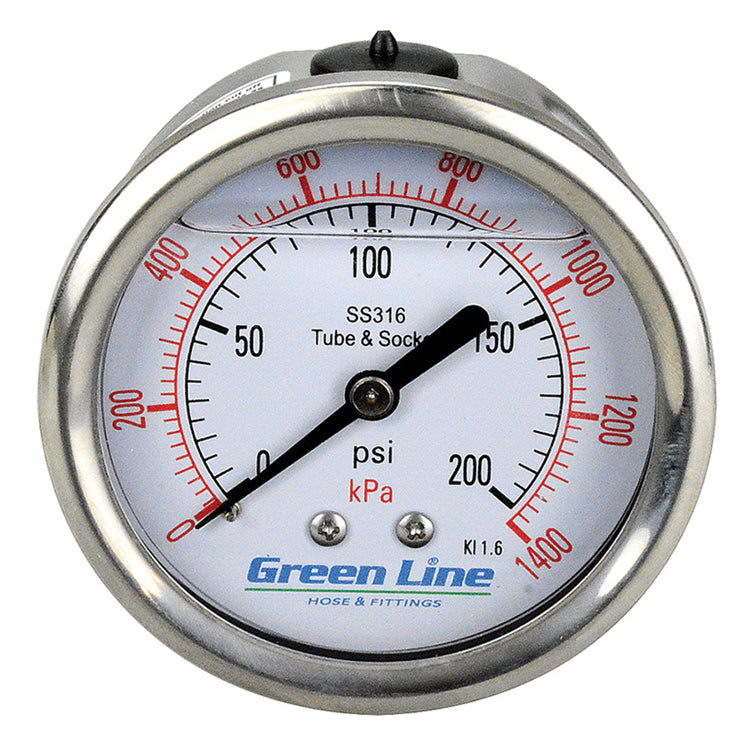 2-1/2" Liquid Filled Pressure Gauges | 1/4" Stainless Steel Center Back Mount, -40°F to 149°F, Dual Scale PSI/kPa