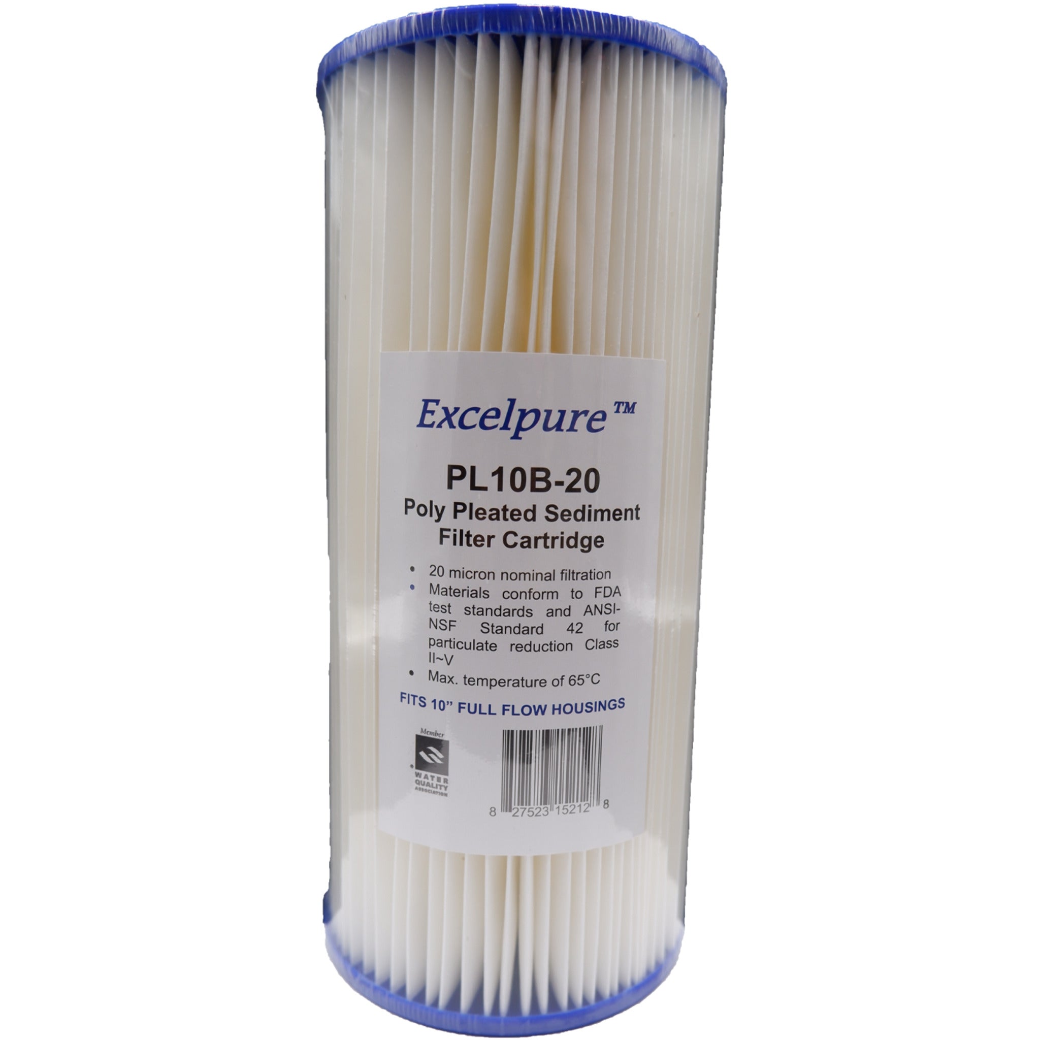 Excelpure 4.5" OD Big Blue Pleated Polyester Water Filter Cartridges, Cleanable, Reusable, High Flow Rate, NSF/FDA Certified, Sizes 10" & 20 - Items