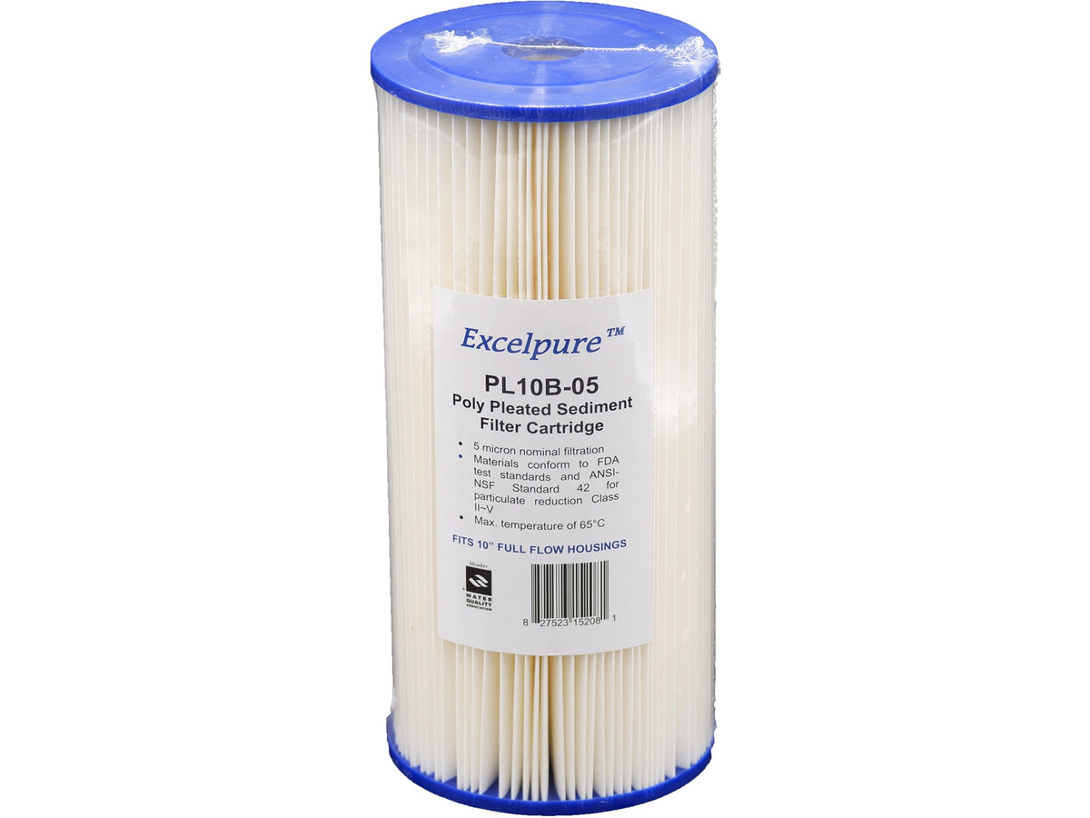 Excelpure 4.5" OD Big Blue Pleated Polyester Water Filter Cartridges, Cleanable, Reusable, High Flow Rate, NSF/FDA Certified, Sizes 10" & 20 - Items