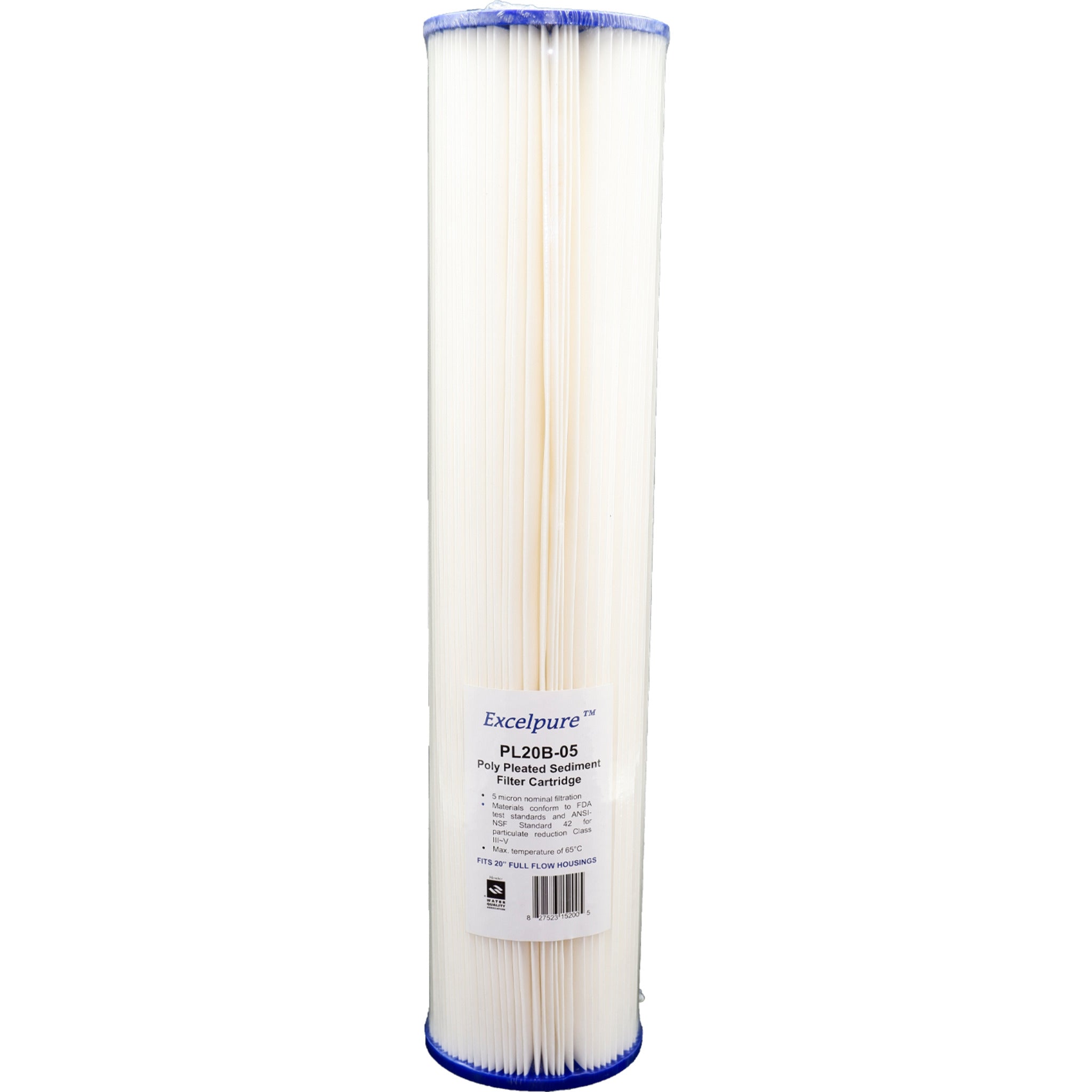 Excelpure 4.5" OD Big Blue Pleated Polyester Water Filter Cartridges, Cleanable, Reusable, High Flow Rate, NSF/FDA Certified, Sizes 10" & 20 - Items