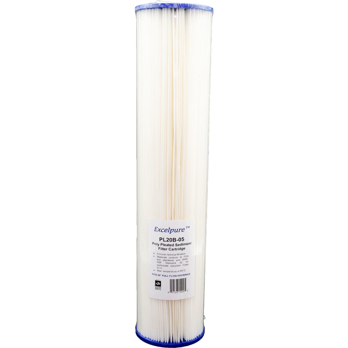 Excelpure 4.5" OD Big Blue Pleated Polyester Water Filter Cartridges, Cleanable, Reusable, High Flow Rate, NSF/FDA Certified, Sizes 10" & 20 - Items