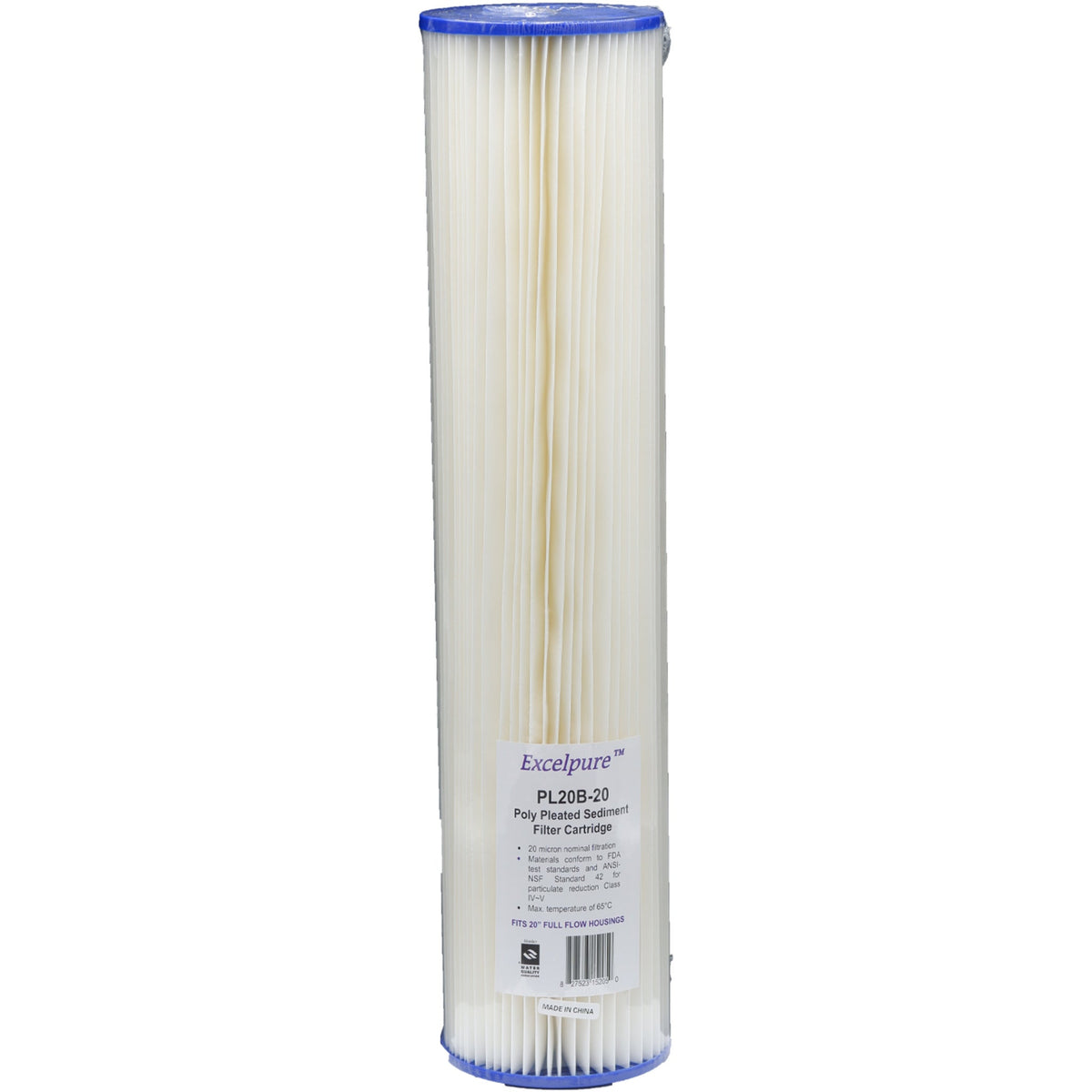 Excelpure 4.5" OD Big Blue Pleated Polyester Water Filter Cartridges, Cleanable, Reusable, High Flow Rate, NSF/FDA Certified, Sizes 10" & 20 - Items