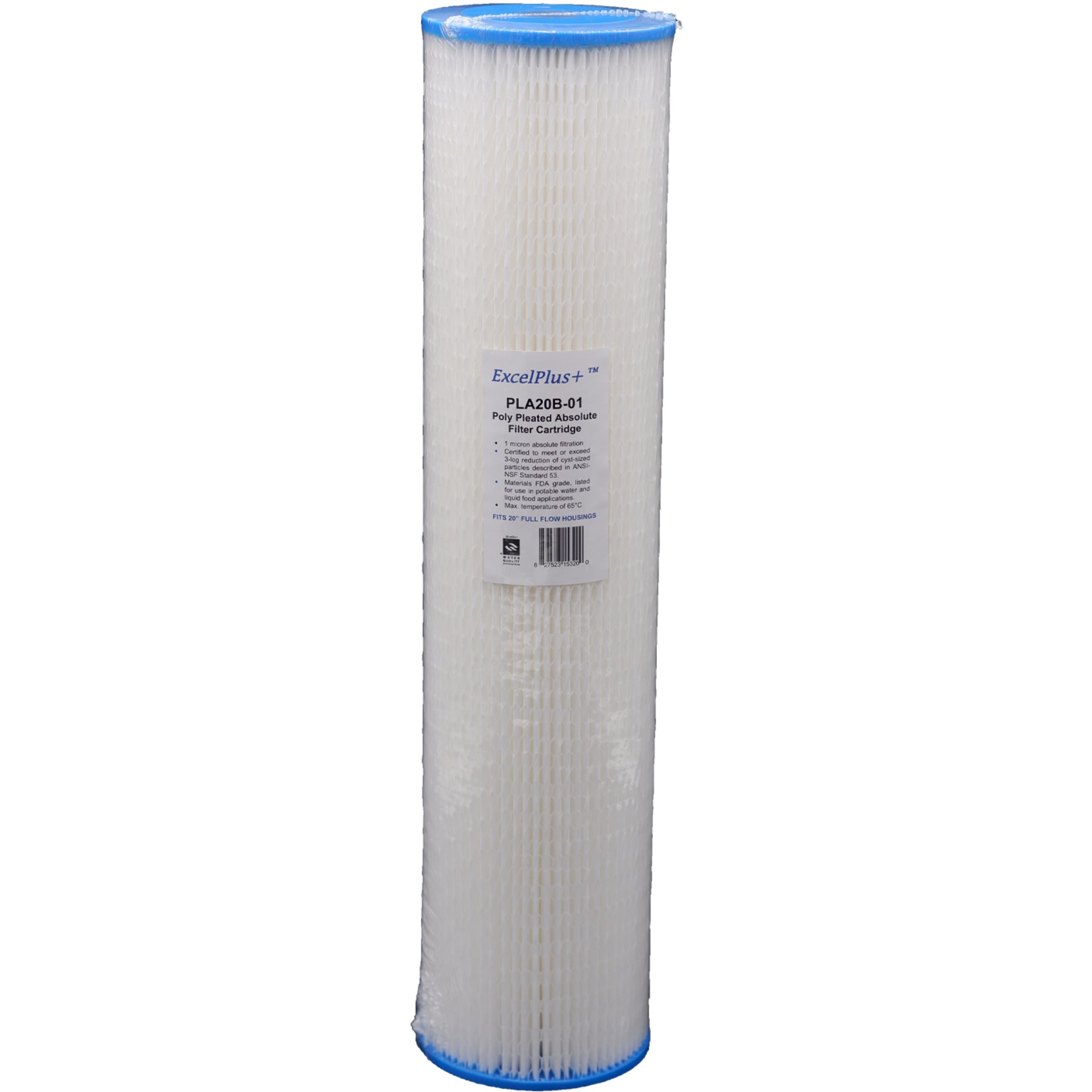 Excelpure 4.5" OD Big Blue Pleated Polyester Water Filter Cartridges, Cleanable, Reusable, High Flow Rate, NSF/FDA Certified, Sizes 10" & 20 - Items