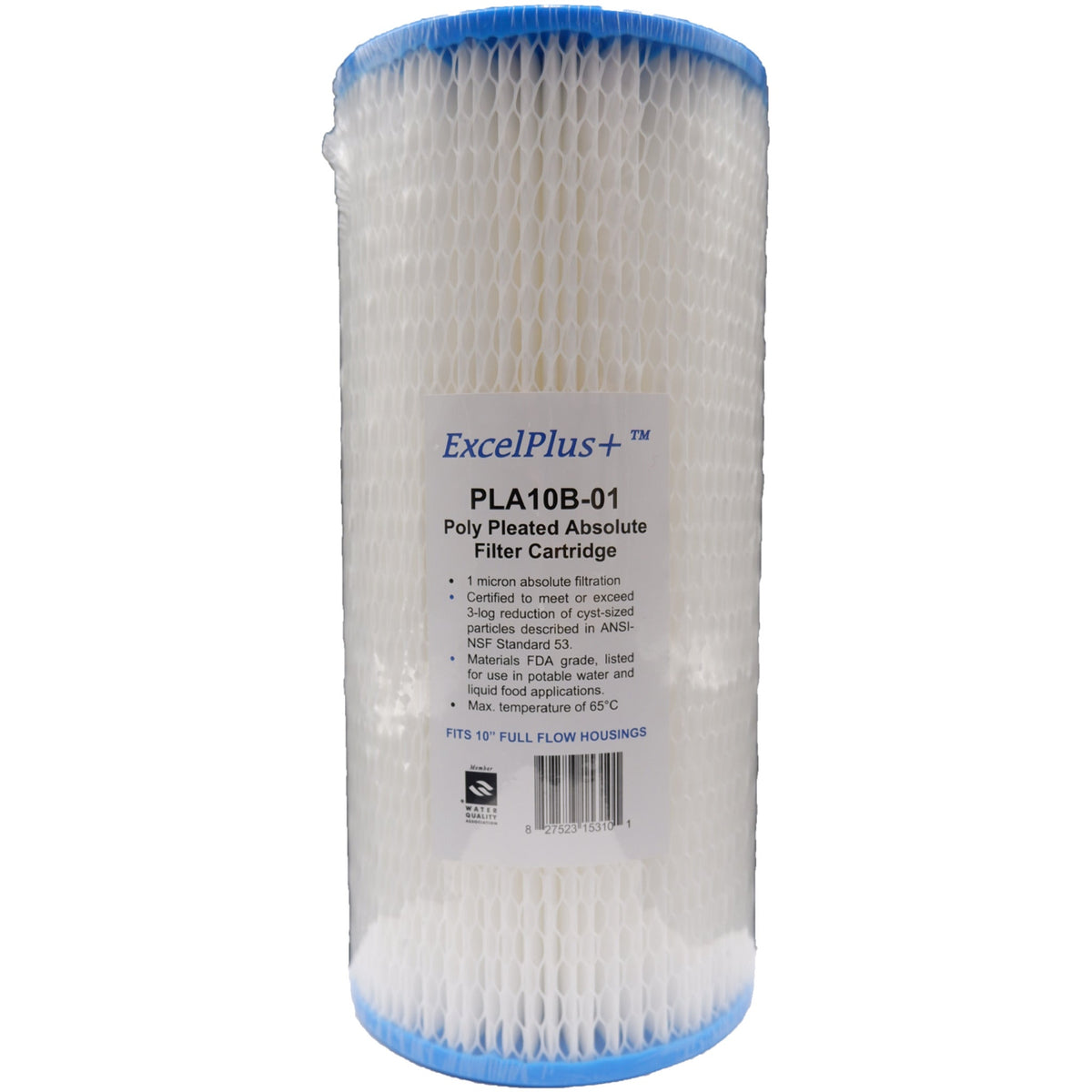 Excelpure 4.5" OD Big Blue Pleated Polyester Water Filter Cartridges, Cleanable, Reusable, High Flow Rate, NSF/FDA Certified, Sizes 10" & 20 - Items