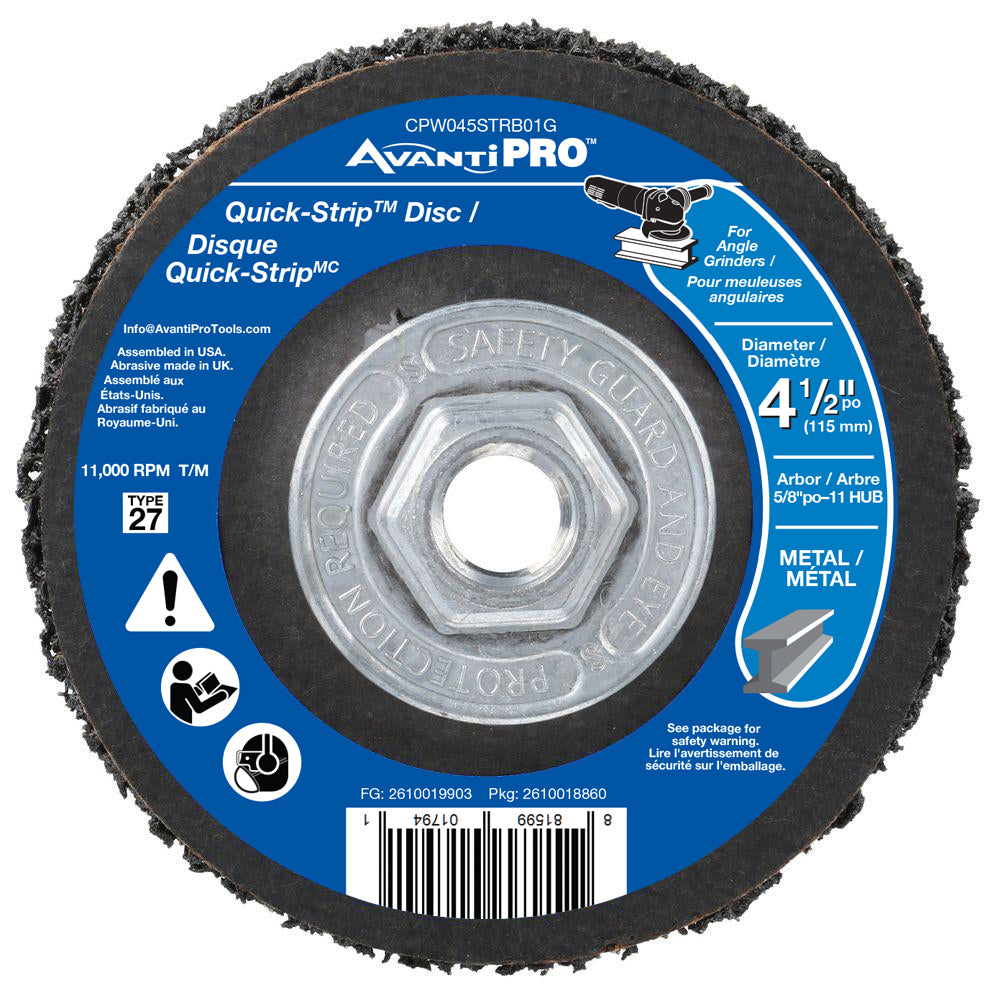 Avanti Pro 4-1/2 in. x 5/8 in. -11 in. Non-Woven Quick-Strip Disc for Angle Grinders, Efficiently Removes Rust, Paint, Corrosion, Up to 11,000 RPM