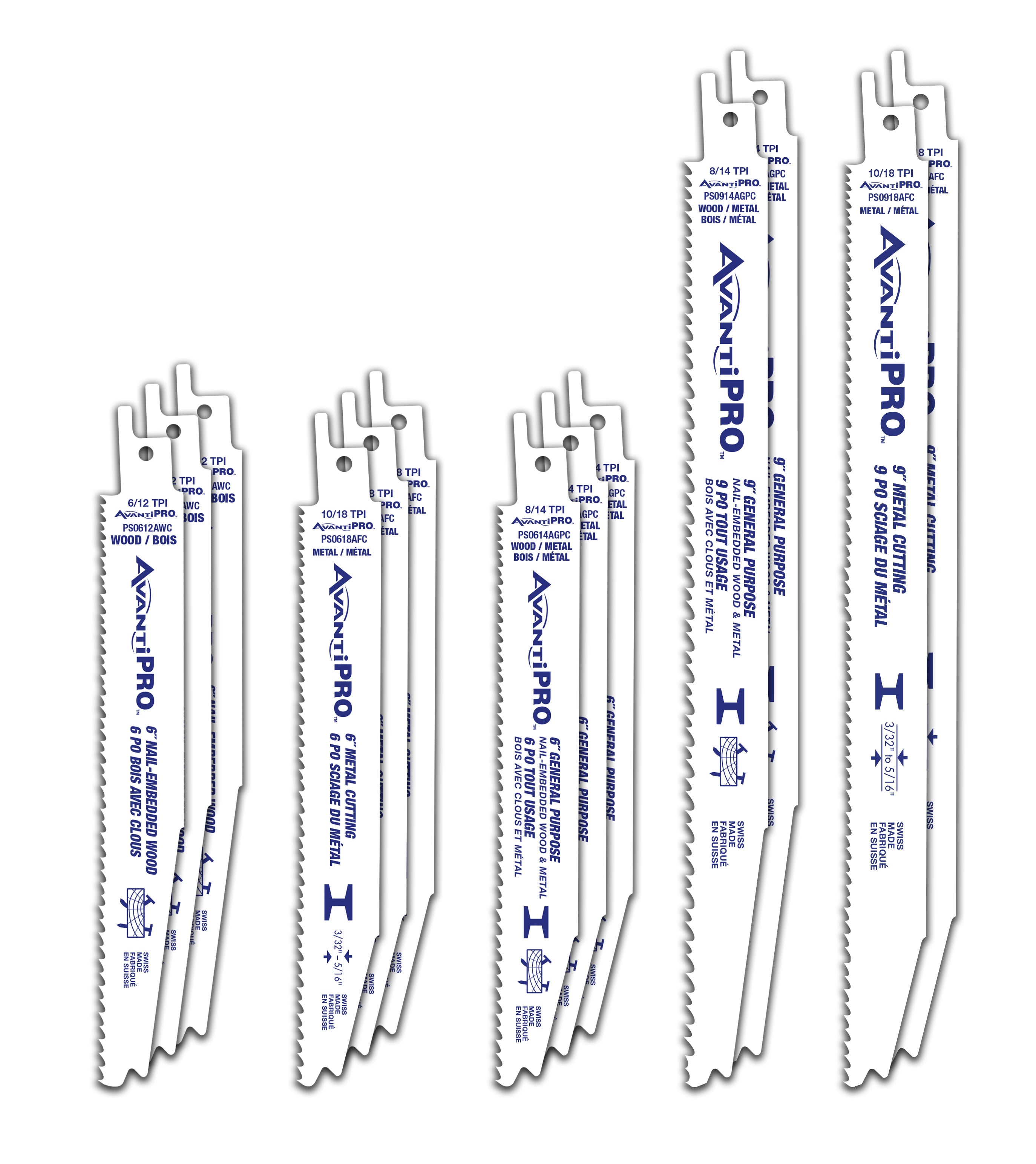 Avanti Pro 6-9" Bi-Metal Reciprocating Saw Blade Set, 6-18 TPI for Multi-Material Cuts, 13-Piece Kit, Fastest Plunge Tip & Variable Tooth Technology