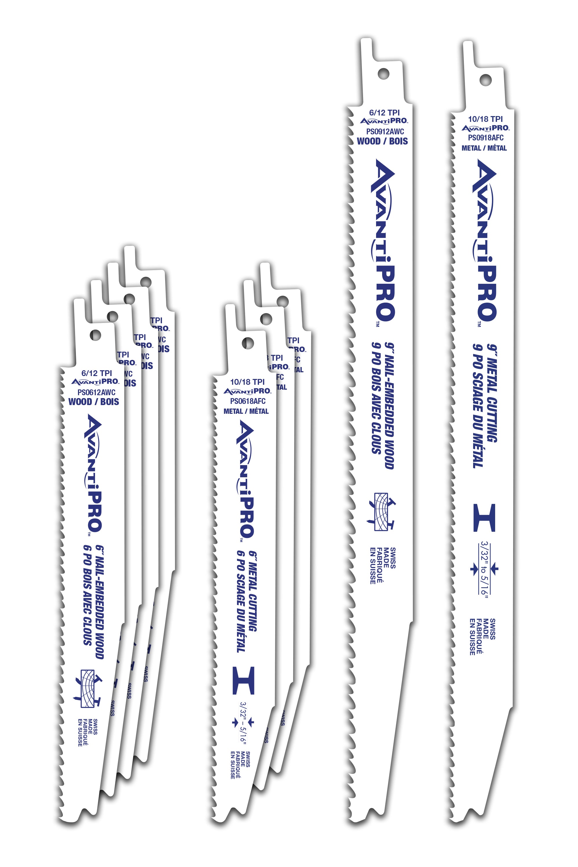 Avanti Pro 6-9-Inch 6-19 TPI Bi-Metal Reciprocating Saw Blade Kit/Set for Cutting Nail-Embedded Wood and Metal, Includes 9 Durable Blades