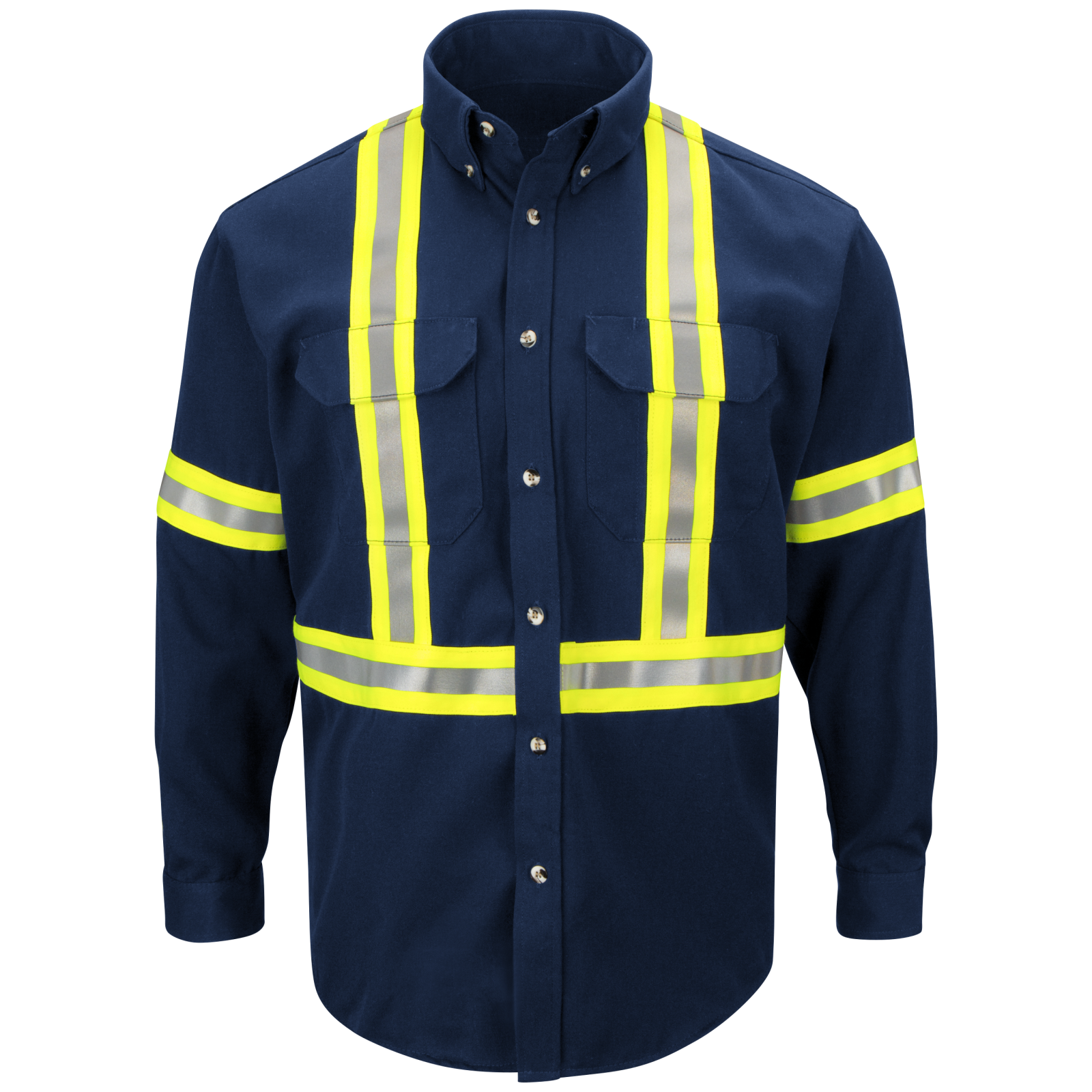 Bulwark FR Men's SLUC Midweight FR Hi-Vis Shirt - CAT 2, NFPA 2112, Flame Resistant, Reflective Trim, Enhanced Visibility, Durable | Sizes: S-3XL