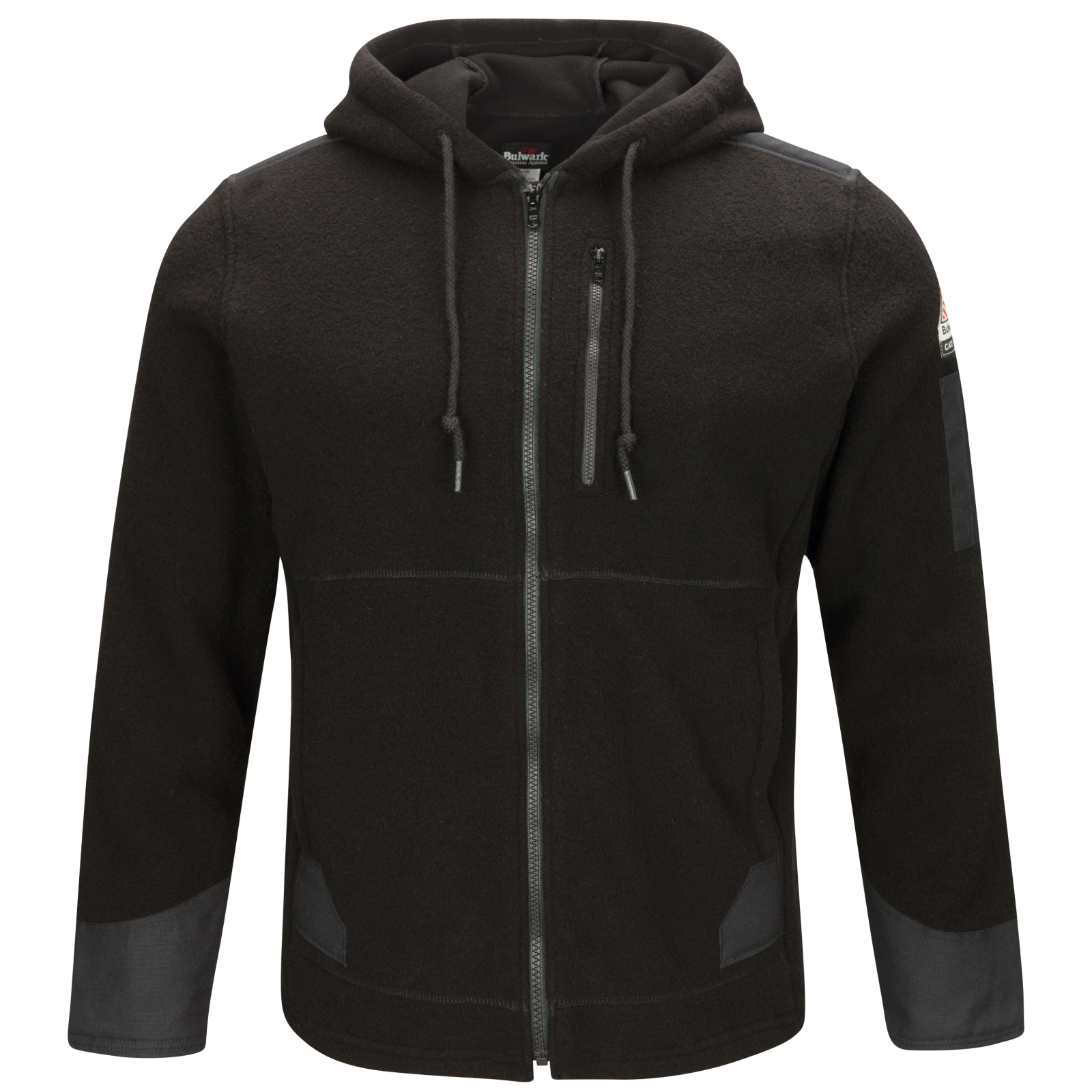 Bulwark FR Men's SMH8 Front Zip Modacrylic Blend Fleece Hoodie - HRC/CAT 2, Brush Fleece, iQ Endurance Ripstop, Durable, Comfortable | Sizes: S-3XL