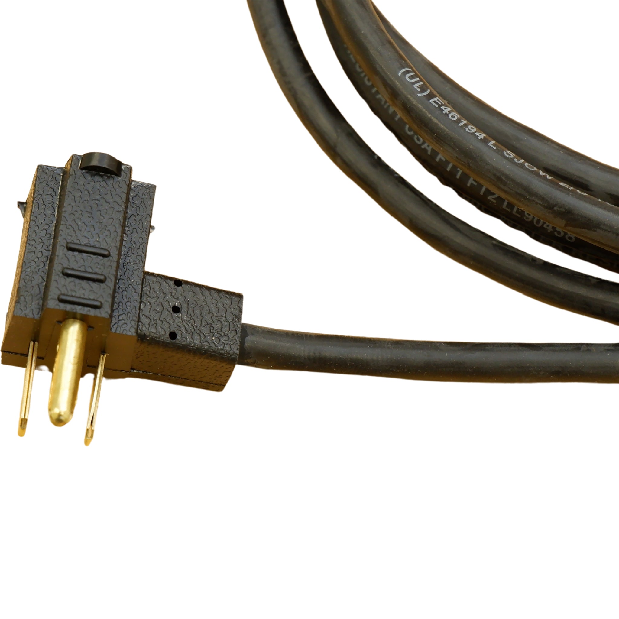 Close-up of Hydromatic VA1-10 sump pump piggyback power plug for easy manual or automatic operation